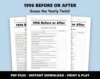 1996 Before or After Trivia Quiz: 30th Celebration Game Night Activity (Instant PDF Download)