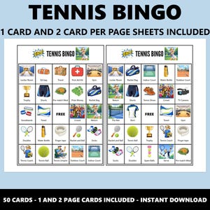 Tennis Bingo Cards: Tennis Themed Party Game (Instant Download) image 2