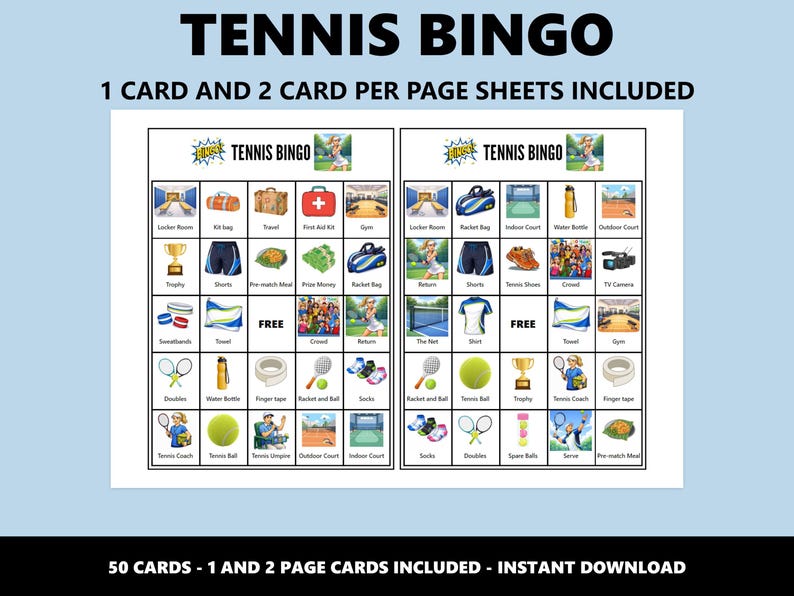 Tennis Bingo Cards: Tennis Themed Party Game (Instant Download) image 2