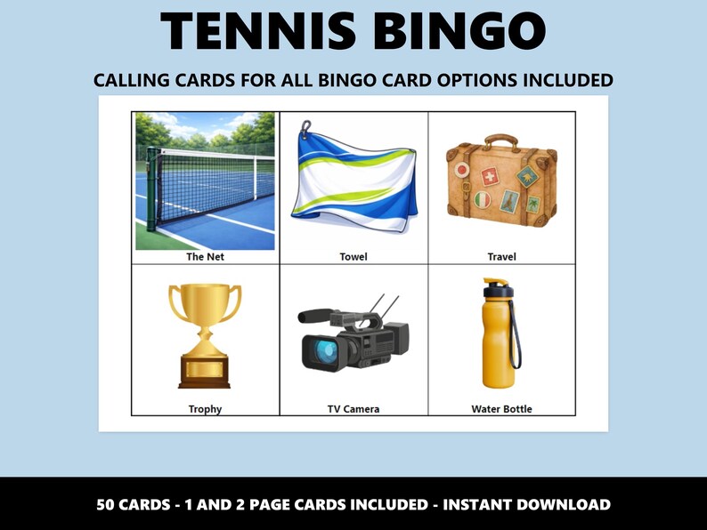 Tennis Bingo Cards: Tennis Themed Party Game (Instant Download) image 4