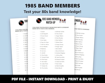 1985 Band Members Match Up Quiz: 80s Music Game (Instant Download)