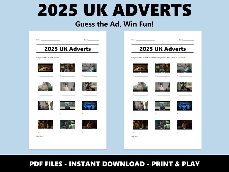 2025 British Adverts Picture Quiz Game: Printable Family Fun Trivia Game (Instant PDF Download) image 2