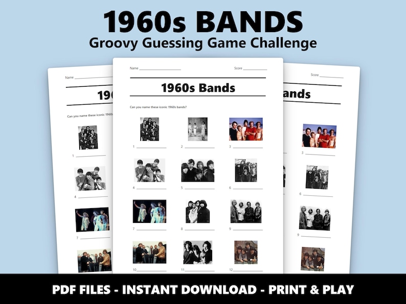 1960s Bands Picture Quiz: Fun Music Trivia Game for Parties (Instant PDF Download) image 1