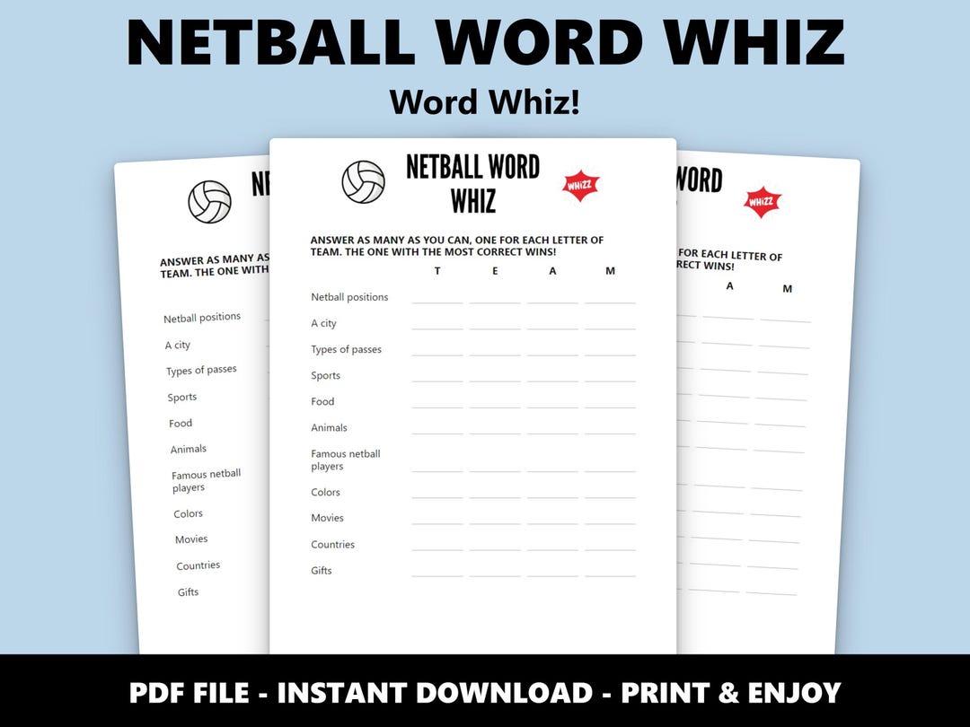 Netball Word Whiz: Letter Challenge Party Game (instant Download) - Etsy UK