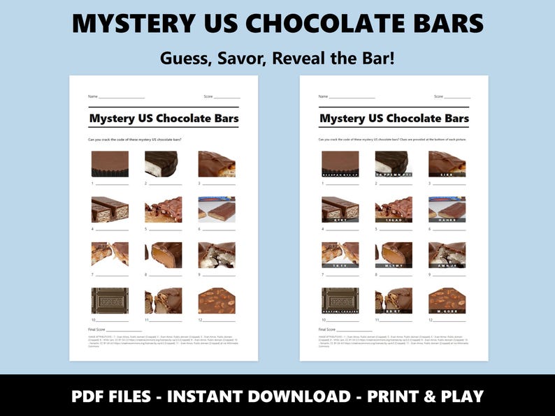 Mystery US Chocolate Bars Picture Quiz: Fun Printable Candy Trivia Game (Instant PDF Download) image 2