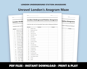 London Underground Station Anagrams Quiz: Fun British Pub Trivia Game (Instant PDF Download)