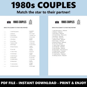 1980s Couples Match Up Quiz: Celebrity Romance Trivia Game (Instant Download) image 2