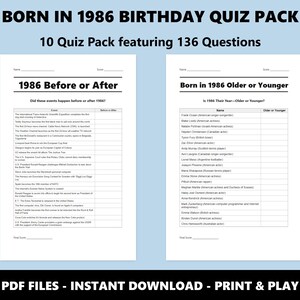40th Birthday Quiz Pack: Born in 1986 Trivia Bundle (Instant PDF Download) image 6