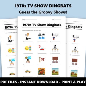1970s TV Show Dingbats Picture Quiz: Fun Printable Trivia Game for Parties (Instant PDF Download) image 1