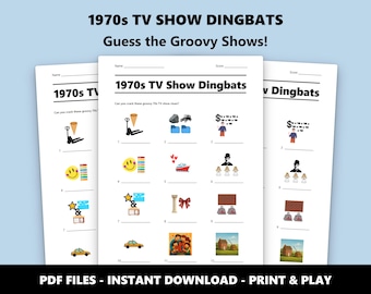 1970s TV Show Dingbats Picture Quiz: Fun Printable Trivia Game for Parties (Instant PDF Download)
