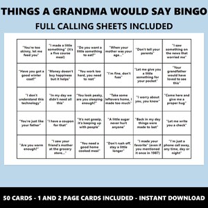 Things a Grandma Would Say Bingo: Classic Gran Phrases Bingo Game (Instant Download) image 3