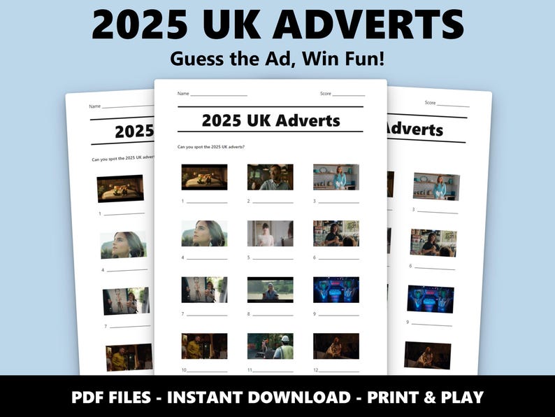 2025 British Adverts Picture Quiz Game: Printable Family Fun Trivia Game (Instant PDF Download) image 1