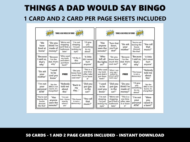 Dad Sayings Bingo: Classic Phrases Game (Instant Download) image 2