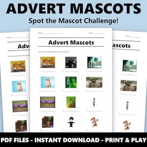 Werbung Maskottchen Bilderquiz: Lustiges Quiz-Spiel für Partys und Familienabende (Instant PDF Download) Bild 1