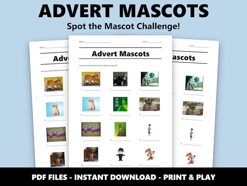 Werbung Maskottchen Bilderquiz: Lustiges Quiz-Spiel für Partys und Familienabende (Instant PDF Download) Bild 1
