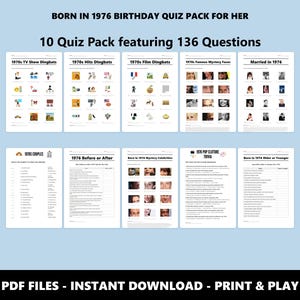 1976 Birthday Quiz Bundle For Her: 50th Birthday Trivia (Instant PDF Download) image 1