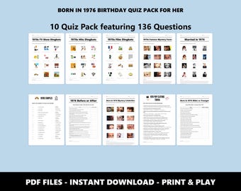 1976 Birthday Quiz Bundle For Her: 50th Birthday Trivia (Instant PDF Download)