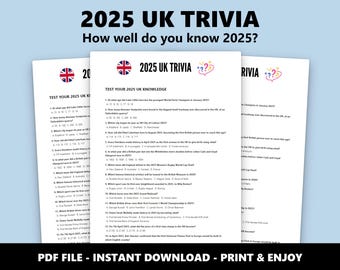 2025 UK Trivia Quiz: Multiple Choice British Current Events Test (Instant Download)