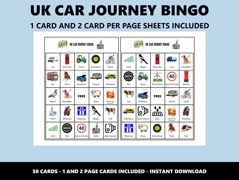 英国ドライブ旅行ビンゴ：家族で楽しめる英国ロードトリップビンゴゲーム（即時ダウンロード） 画像 2