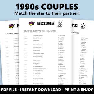 1990s Couples Match Up Quiz: Celebrity Romance Trivia Game (Instant Download) image 1