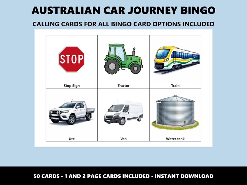 Bingo de viaje en coche por Australia: Juego de bingo para viajes por carretera en familia (Descarga instantánea) imagen 4