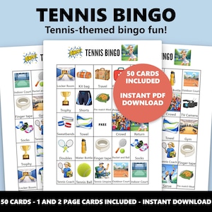 Tennis Bingo Cards: Tennis Themed Party Game (Instant Download) image 1