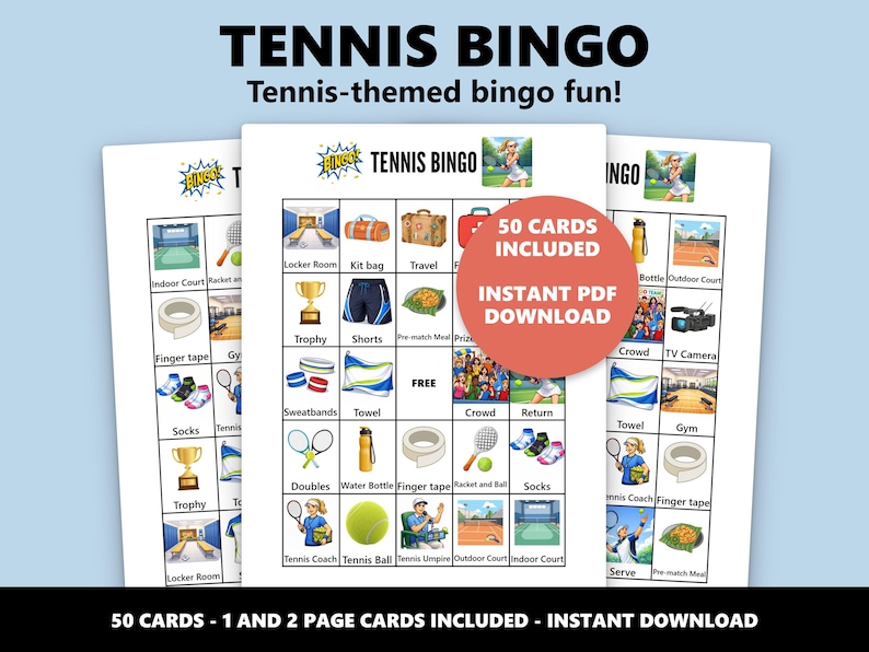 Tennis Bingo Cards: Tennis Themed Party Game (Instant Download) image 1