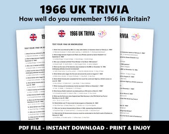 1966 UK Trivia Quiz: Multiple Choice 60th Birthday British History Test (Instant Download)