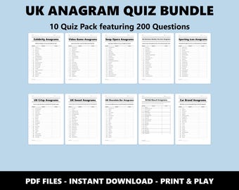 UK Anagramm Quiz-Bundle: Lustige britische Worträtsel für Partys und Events (Instant PDF Download)