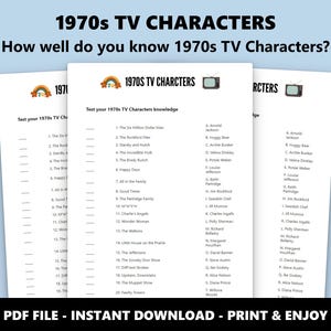 1970er Jahre TV-Figuren: Memory-Quiz (Instant Download) Bild 1