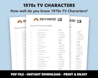 1970s TV Characters: Match-up Choice Quiz Game (Instant Download)