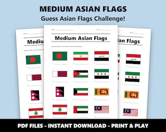 Medium Asian Flags Picture Quiz: Fun Educational Game for Geography Lovers (Instant PDF Download)