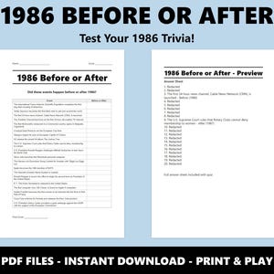 Quiz avant ou après 1986 : jeu de société amusant pour adultes et adolescents (téléchargement PDF instantané) image 2