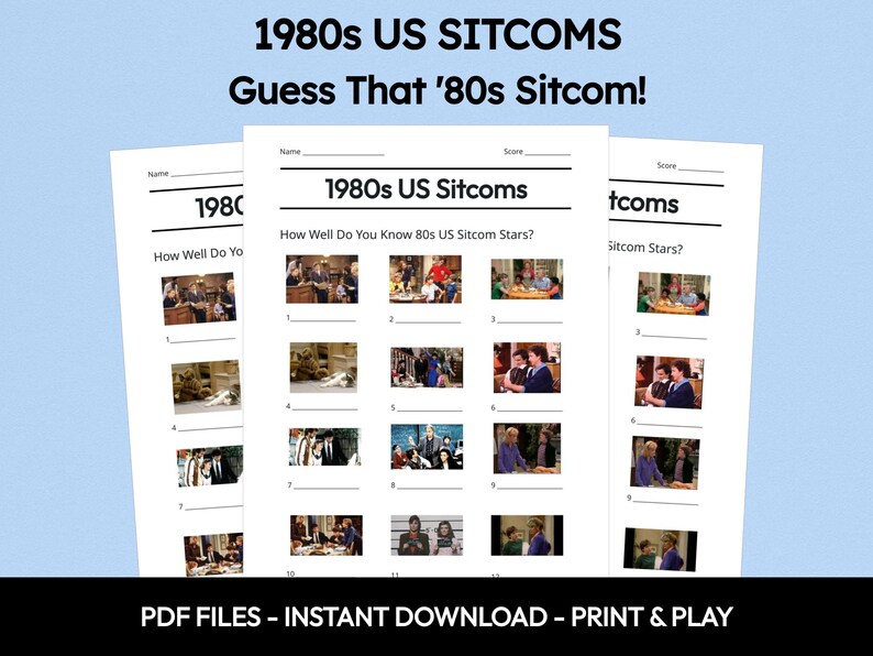 Quiz en images sur les sitcoms américaines des années 80 : jeu-questionnaire à imprimer (téléchargement PDF) image 1