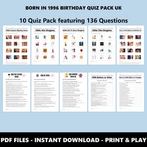 30e verjaardag UK Quiz Pack: Born in 1996 Trivia-bundel (directe pdf-download) afbeelding 1
