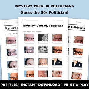 Mystery 1980s UK Politicians Picture Quiz: Fun British History Trivia Game (Instant PDF Download) Bild 1
