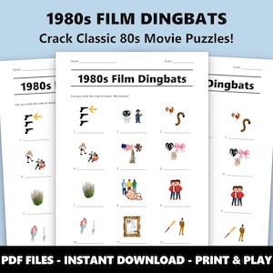 1980s Film Dingbats Picture Quiz: Fun Movie Night Trivia Game for Adults and Teens (Instant PDF Download) image 1