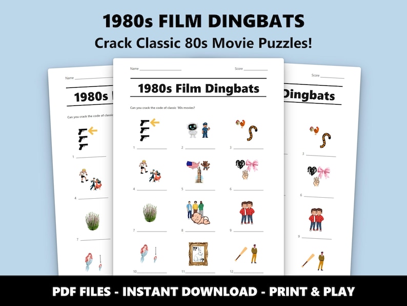 1980s Film Dingbats Picture Quiz: Fun Movie Night Trivia Game for Adults and Teens (Instant PDF Download) image 1