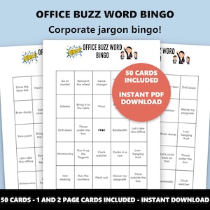 Office Buzz Word Bingo: 50 Cards - Corporate Jargon Bingo Game (Instant Download)