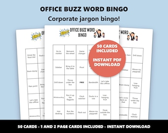 Büro-Buzzword-Bingo: 50 Karten – Bingo-Spiel mit Unternehmensjargon (Sofort-Download)