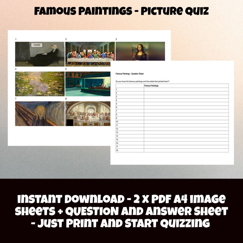 Famous Paintings Picture Quiz Pub Quiz Picture Round Art Quiz General