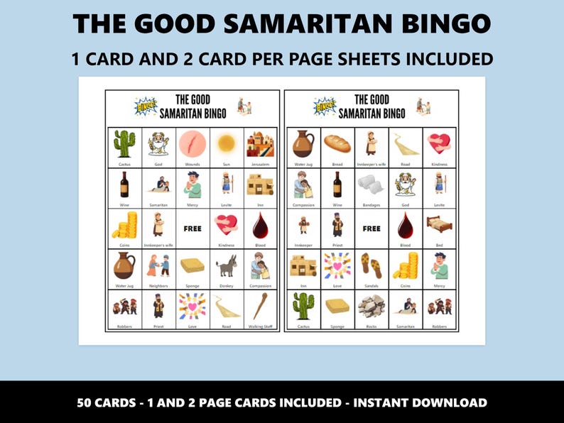 Der barmherzige Samariter Bingo: Bibel Gleichnis Themed Bingo Spiel (Instant Download) Bild 2