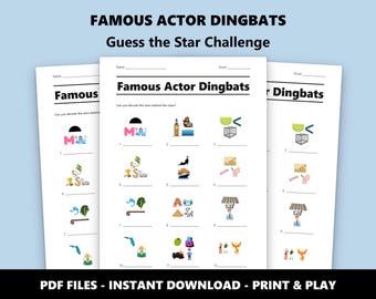 Famous Actor Dingbats Picture Quiz: Fun Celebrity Name Game for Parties (Instant PDF Download)