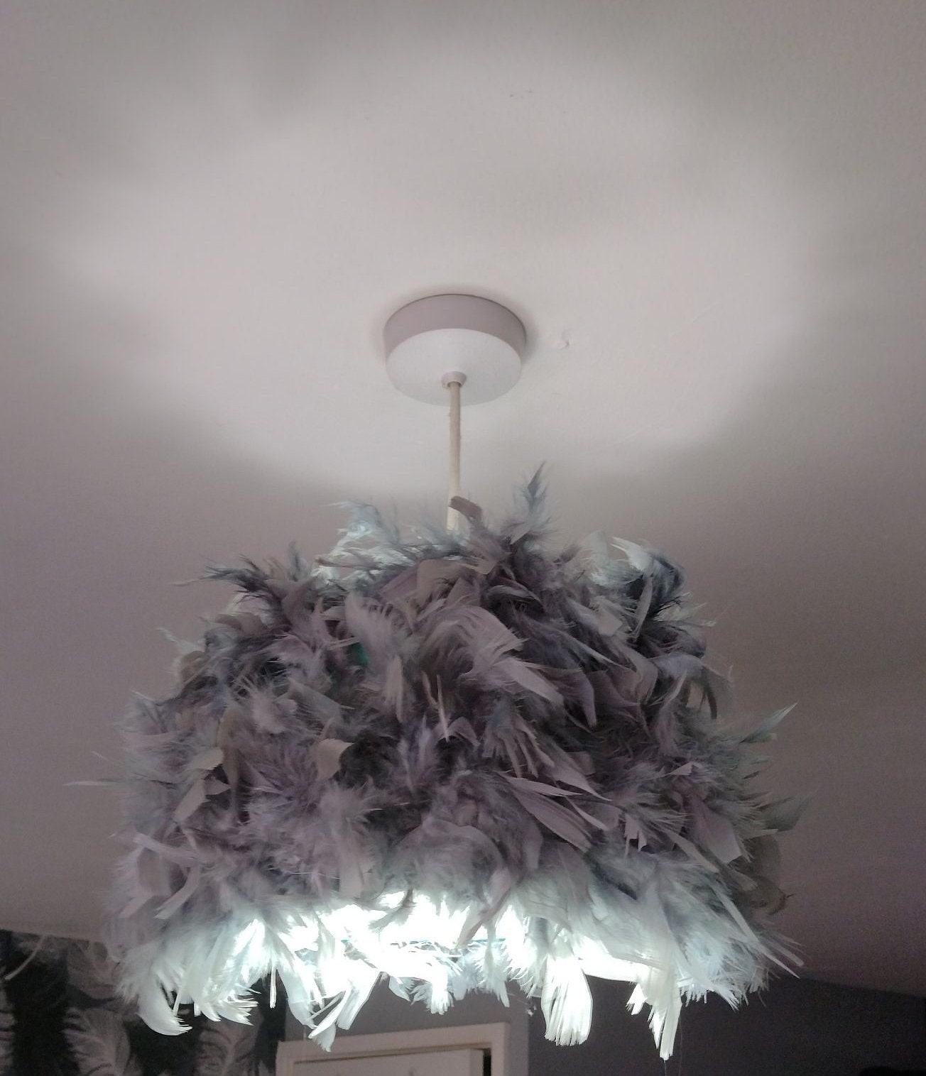 GREY Feather boa lamp shade Home Decor