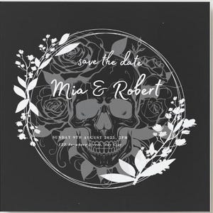 Pack d'invitation de mariage, carte de remerciement, carte de demoiselle d'honneur, carte de garçon de page, cartes Save the date crâne gothique noir, SQUARE INVITES