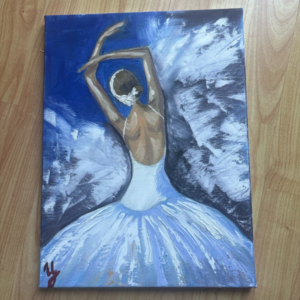 Graceful Ballerina: Exquisite Portrait of Elegant Dancer in Attractive Women Art, Sophisticated Canvas of White Dress Lady, Intricate Gift