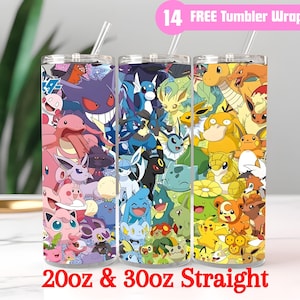 Cartoon Character Tumbler Wrap: Anime Poke Design (20oz PNG) (Digital Download