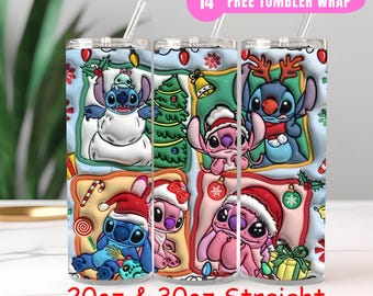 Xmas Stitcht dessin animé 20 oz Skinny Tumbler Wrap PNG, Noël films Tumbler PNG, Wrap de Noël dessin animé 20 oz, téléchargement numérique PNG