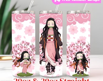 Diseño de sublimación para vaso de personaje de anime: Envoltura delgada para vaso de 20 oz (descarga digital PNG)