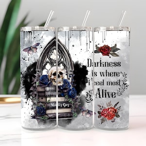 Darkness Books Tumbler Wrap PNG, Dark Romance 20 Oz Skinny Sublimation Tumbler png, Gothic Fantasy Book Tumbler PNG-ontwerp digitale download